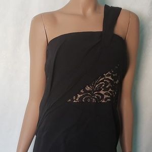 J.Mendel Silk Black One-Shoulder Lace Inset Panel